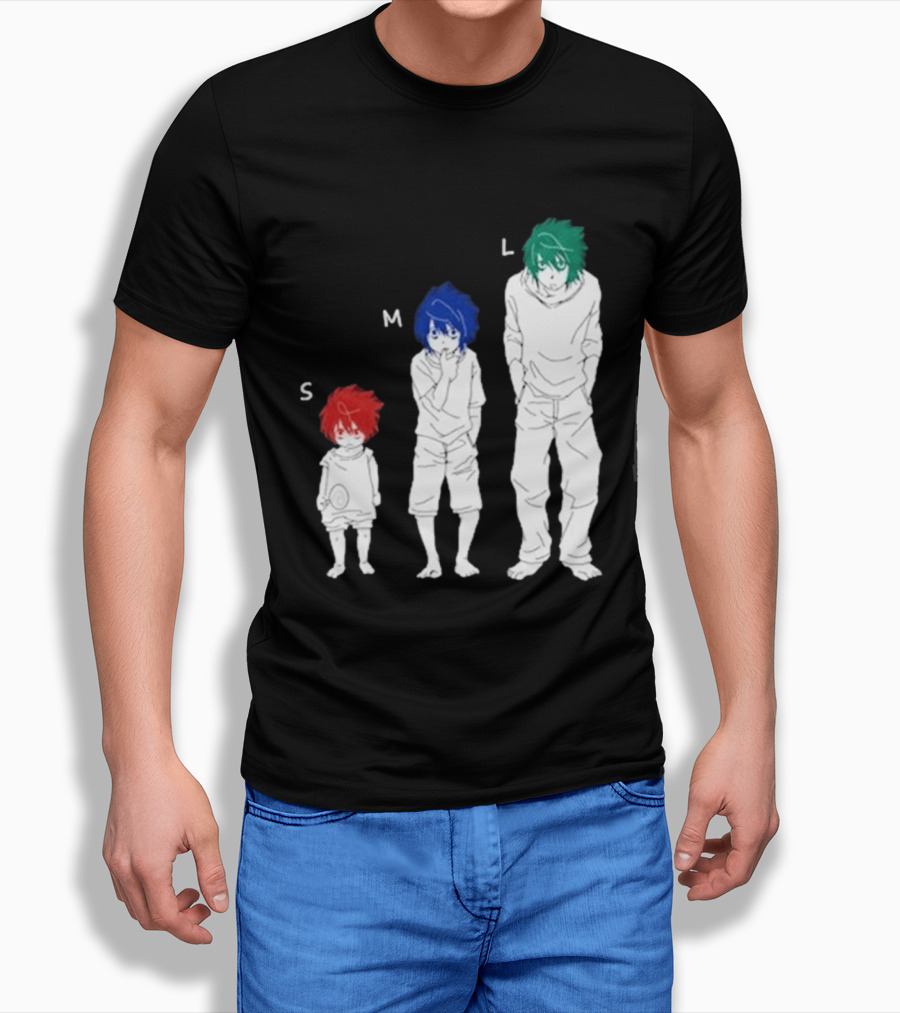 Anime Death Note L Character Evolution Sizes S M L T-Shirt