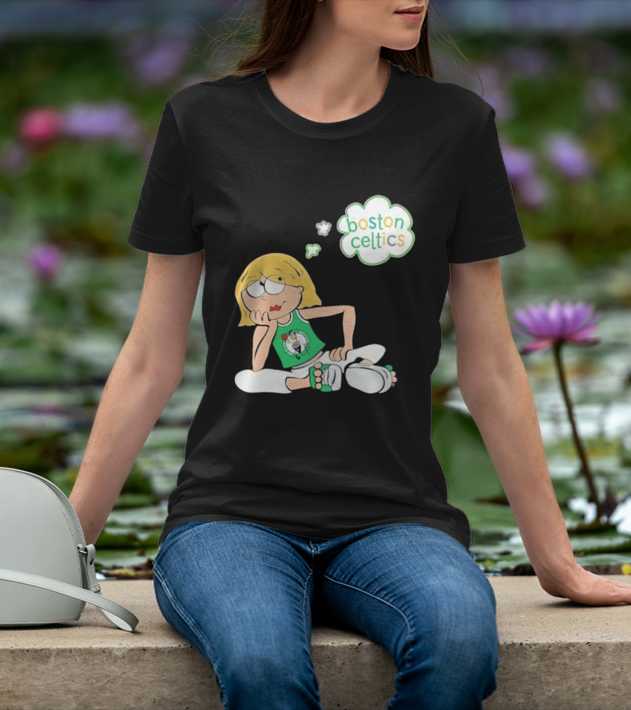 Boston Celtics NBA Cartoon Girl Sitting Thought Bubble T-Shirt