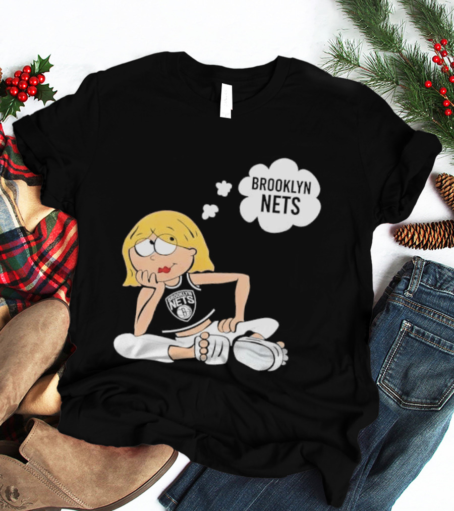 Brooklyn Nets Cartoon Girl With Glasses Thought Bubble NBA T-Shirt