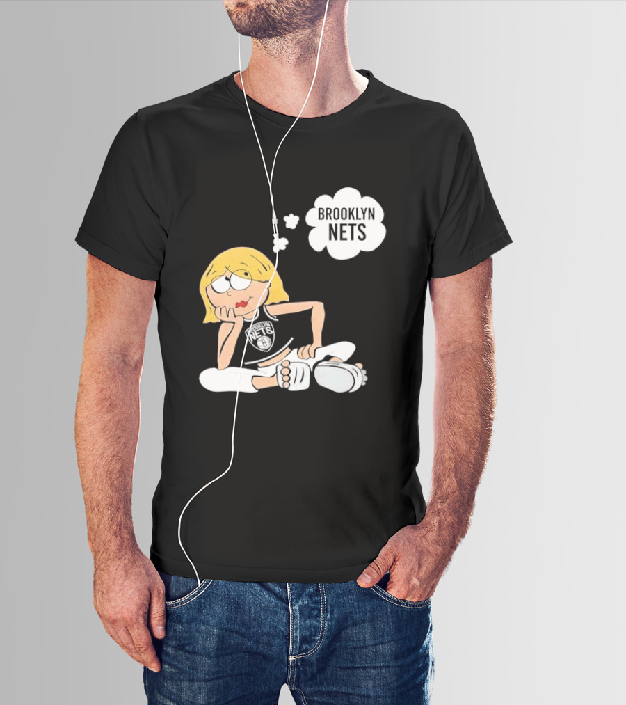 Brooklyn Nets Cartoon Girl With Glasses Thought Bubble NBA T-Shirt
