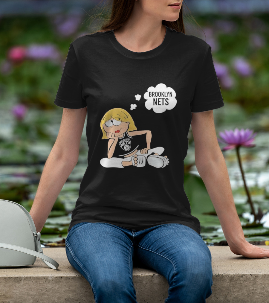 Brooklyn Nets Cartoon Girl With Glasses Thought Bubble NBA T-Shirt