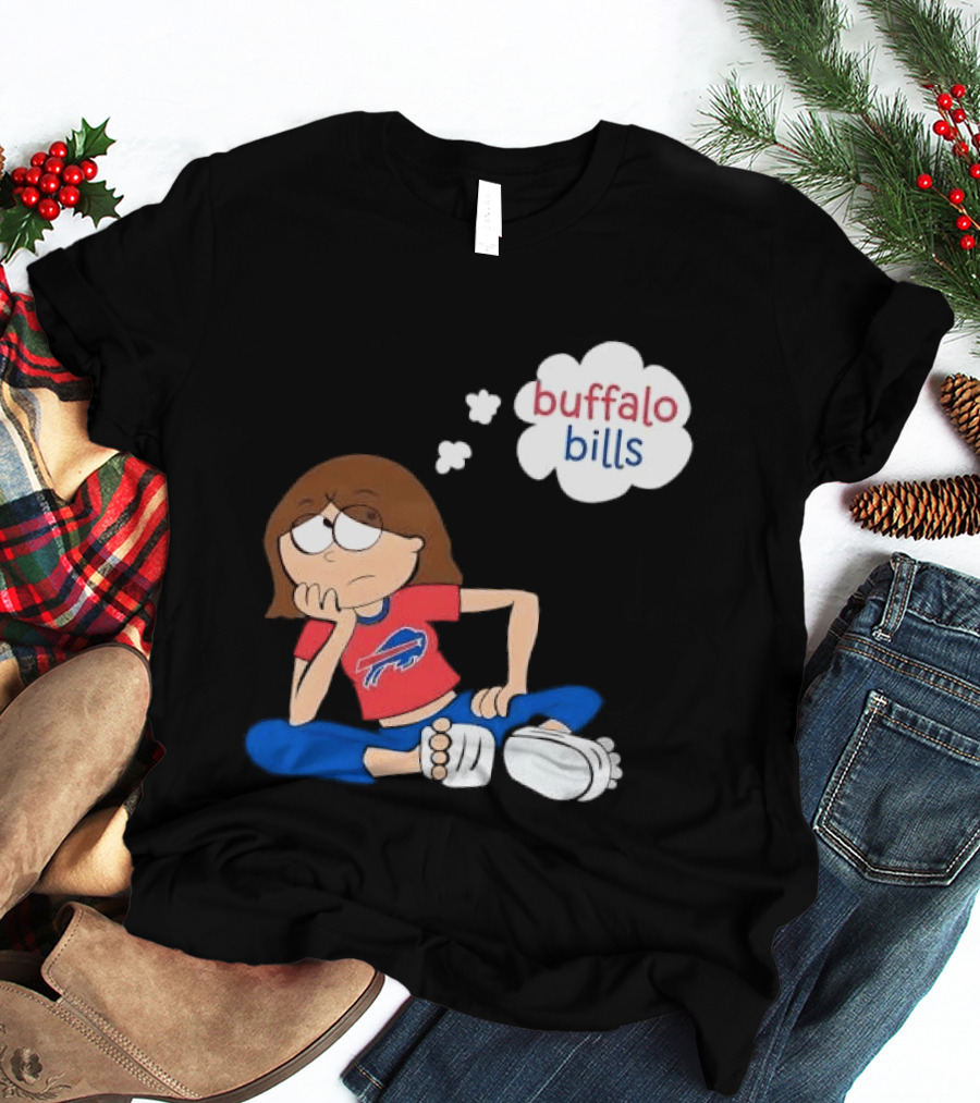 Buffalo Bills Cartoon Thoughtful Girl In Red And Blue Outfit T-Shirt