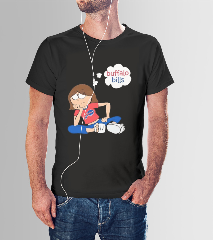 Buffalo Bills Cartoon Thoughtful Girl In Red And Blue Outfit T-Shirt