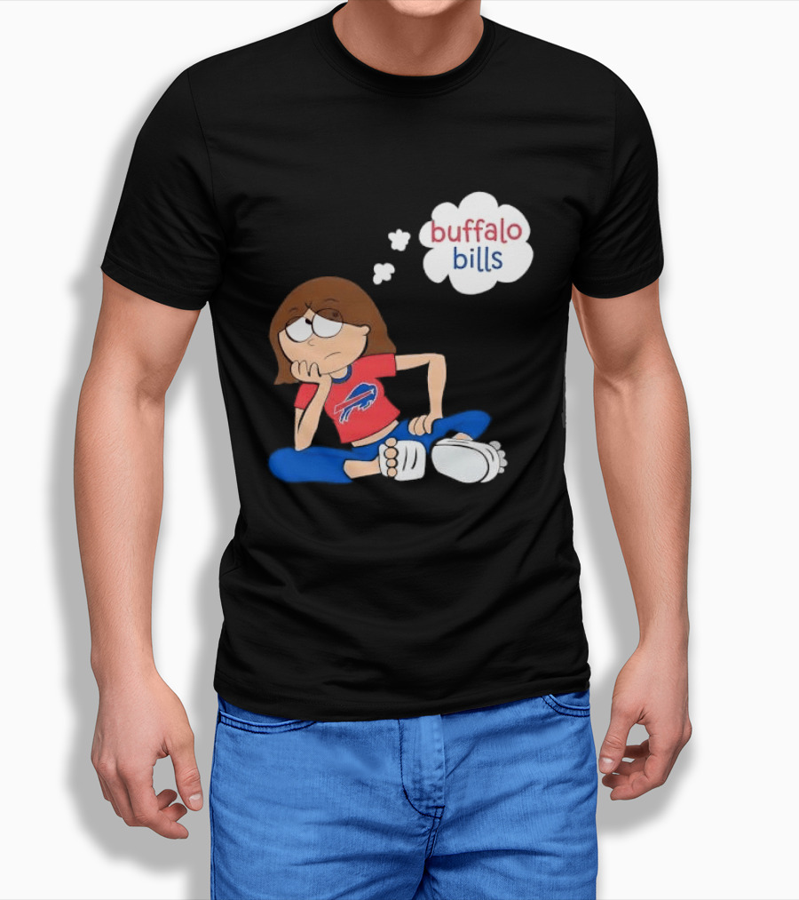 Buffalo Bills Cartoon Thoughtful Girl In Red And Blue Outfit T-Shirt