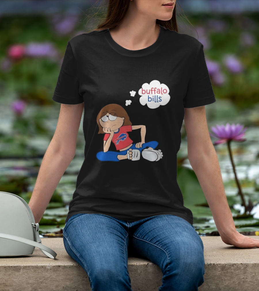 Buffalo Bills Cartoon Thoughtful Girl In Red And Blue Outfit T-Shirt
