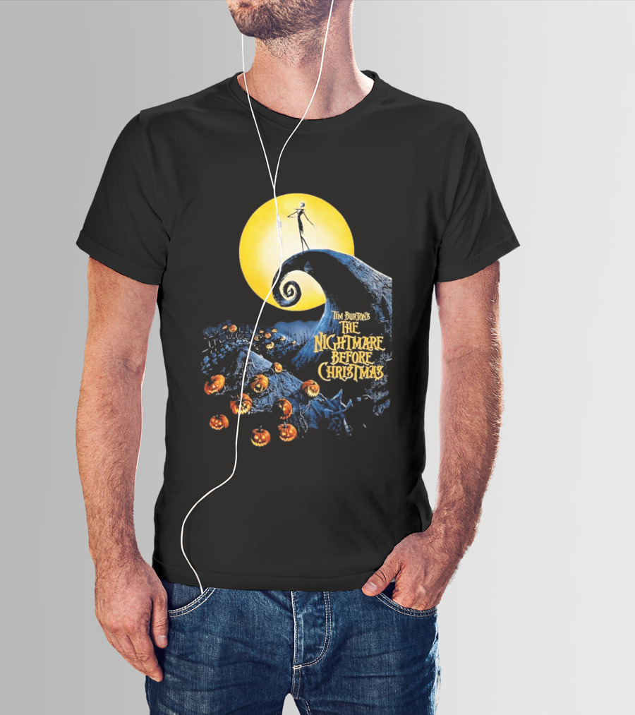 Tim Burton's The Nightmare Before Christmas Jack Skellington Moon Scene With Pumpkins T-Shirt