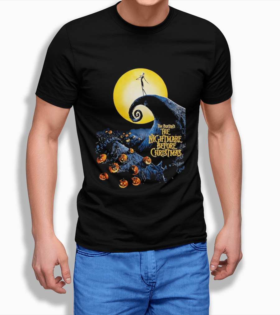 Tim Burton's The Nightmare Before Christmas Jack Skellington Moon Scene With Pumpkins T-Shirt