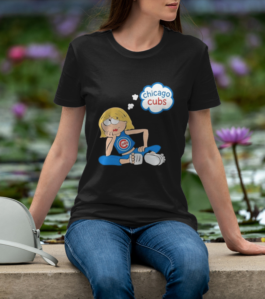 Chicago Cubs MLB Blonde Cartoon Girl Sitting Thought Bubble T-Shirt