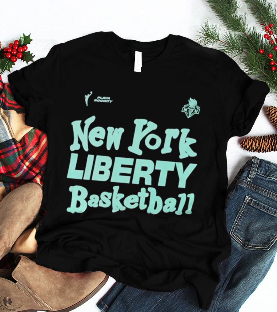 Jason Sudeikis Playa Society New York Liberty Basketball Wordmark T-Shirt