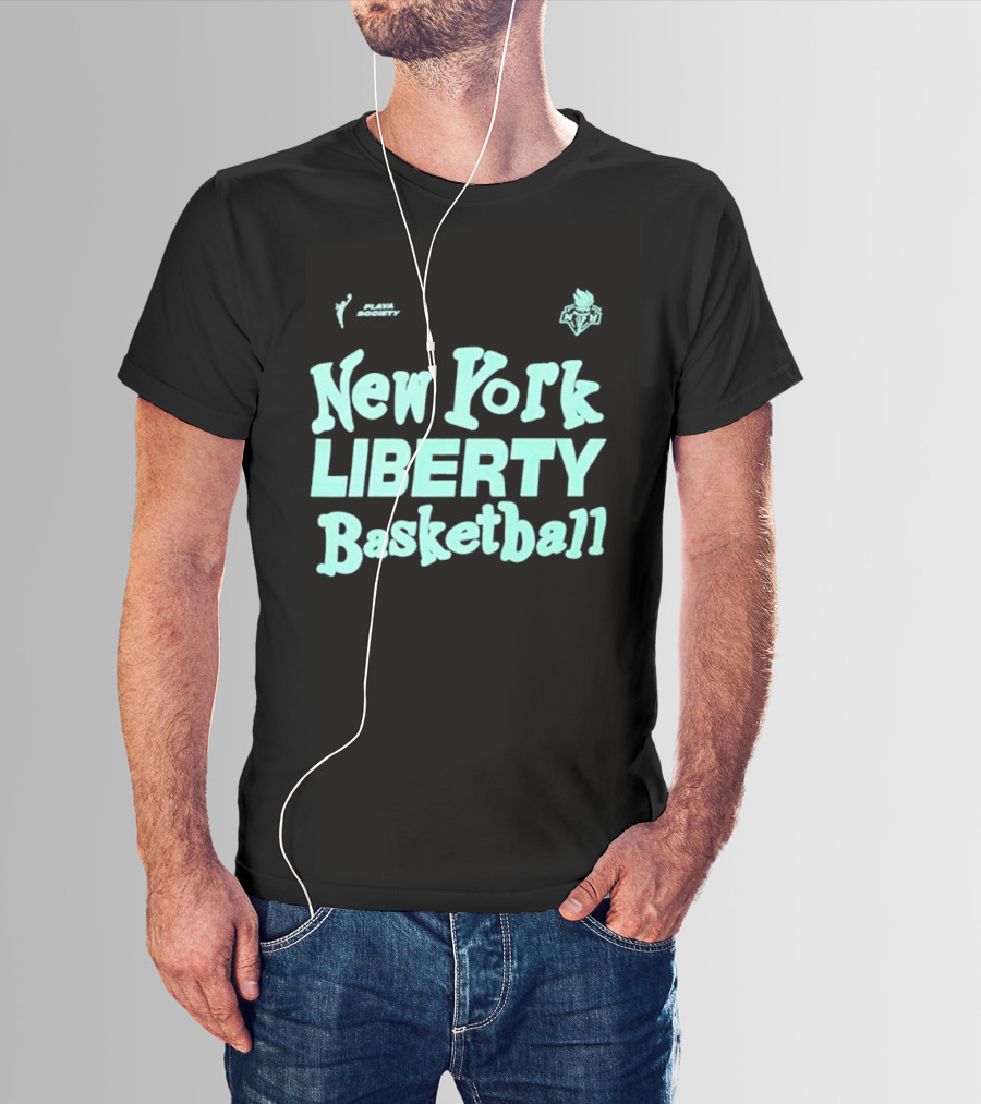 Jason Sudeikis Playa Society New York Liberty Basketball Wordmark T-Shirt