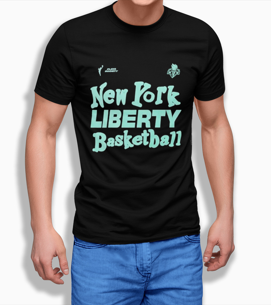 Jason Sudeikis Playa Society New York Liberty Basketball Wordmark T-Shirt