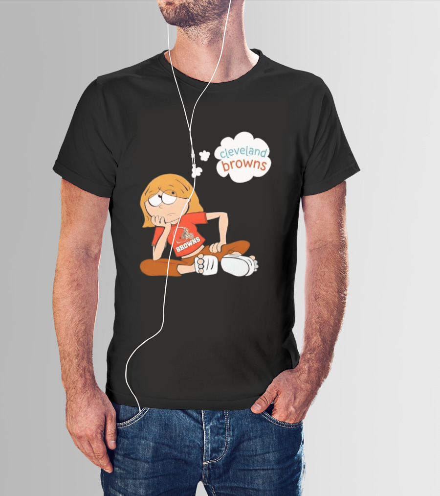 Cleveland Browns Cartoon Girl Sitting With Thought Bubble T-Shirt