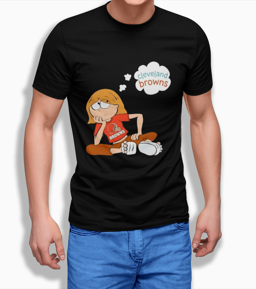 Cleveland Browns Cartoon Girl Sitting With Thought Bubble T-Shirt