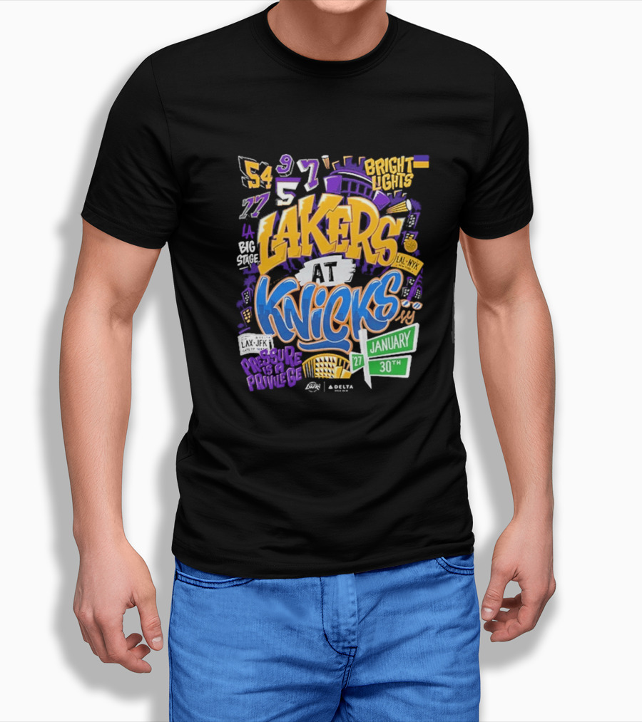 Lakers At Knicks Bright Lights New York January 27 30 2026 T-Shirt