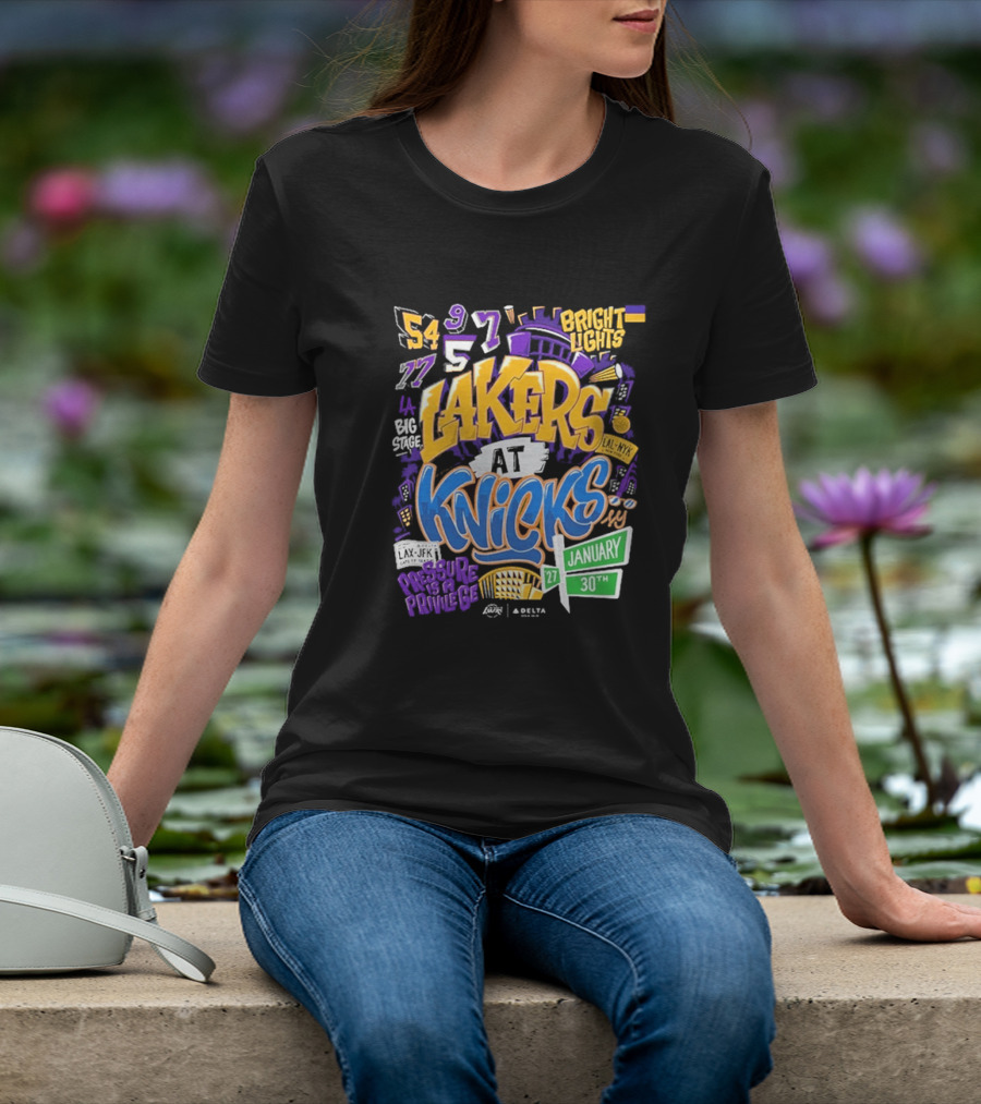 Lakers At Knicks Bright Lights New York January 27 30 2026 T-Shirt