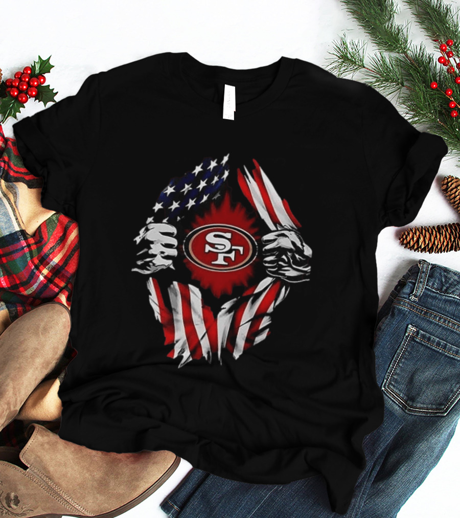 San Francisco 49ers Logo With American Flag And Superman Twist T-Shirt