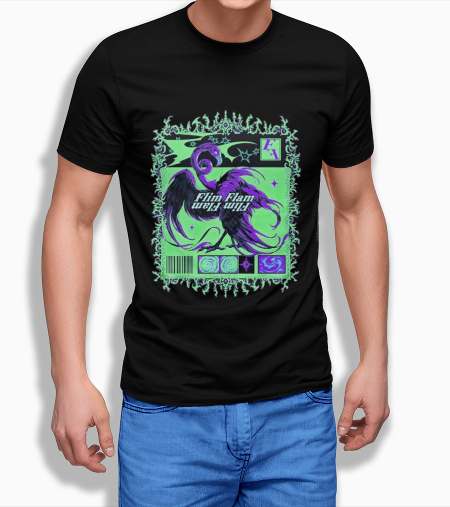 Flim Flam Flamingo Comic Cover Retro Art With Psychedelic Patterns And Barcode T-Shirt