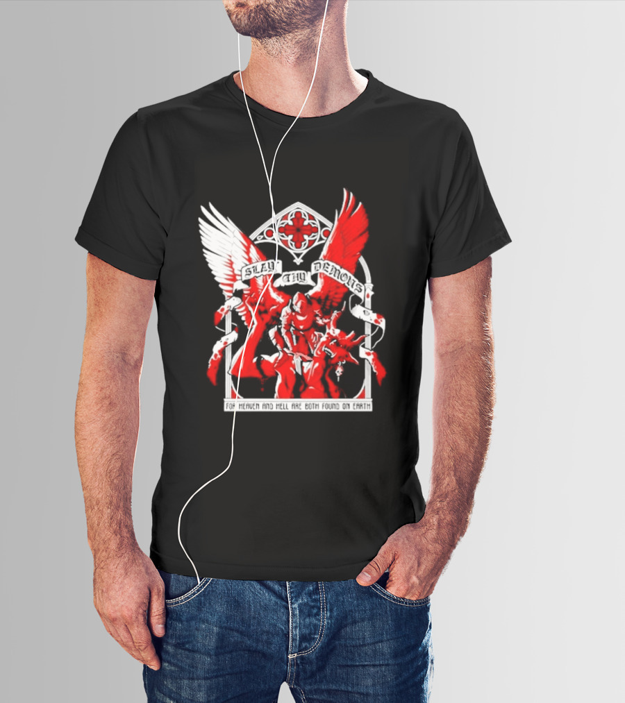 Slay Thy Demons For Heaven And Hell Are Both Found On Earth Angelic Warrior With Wings T-Shirt