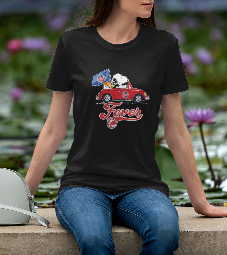 Snoopy Driving Red Car With Indiana Fever WNBA Basketball Logos T-Shirt
