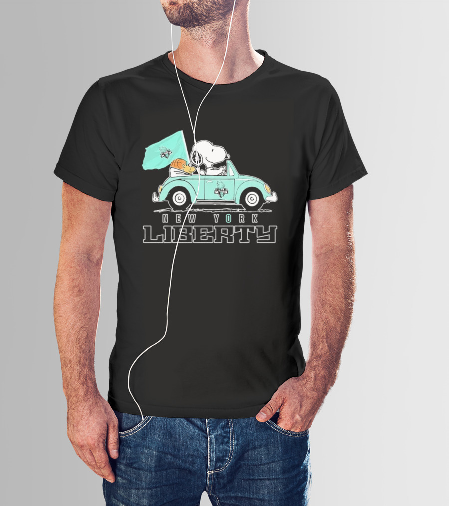 Snoopy Driving Car New York Liberty WNBA Basketball T-Shirt