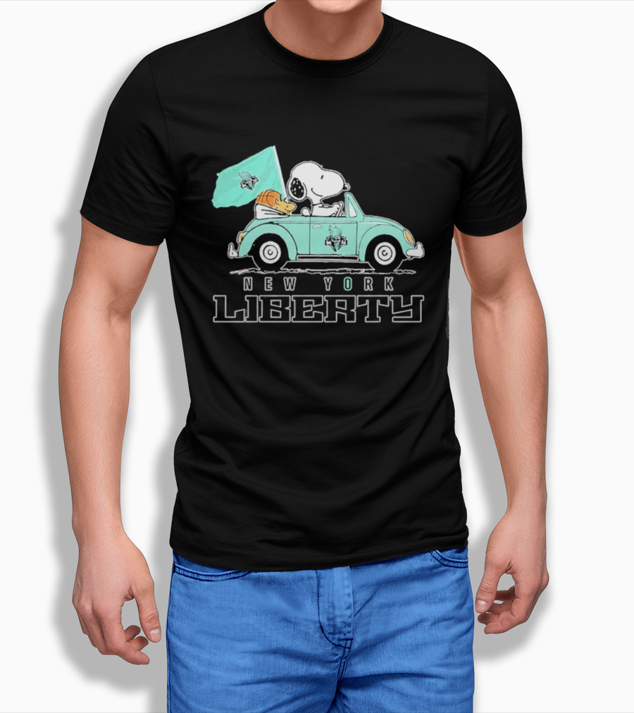 Snoopy Driving Car New York Liberty WNBA Basketball T-Shirt