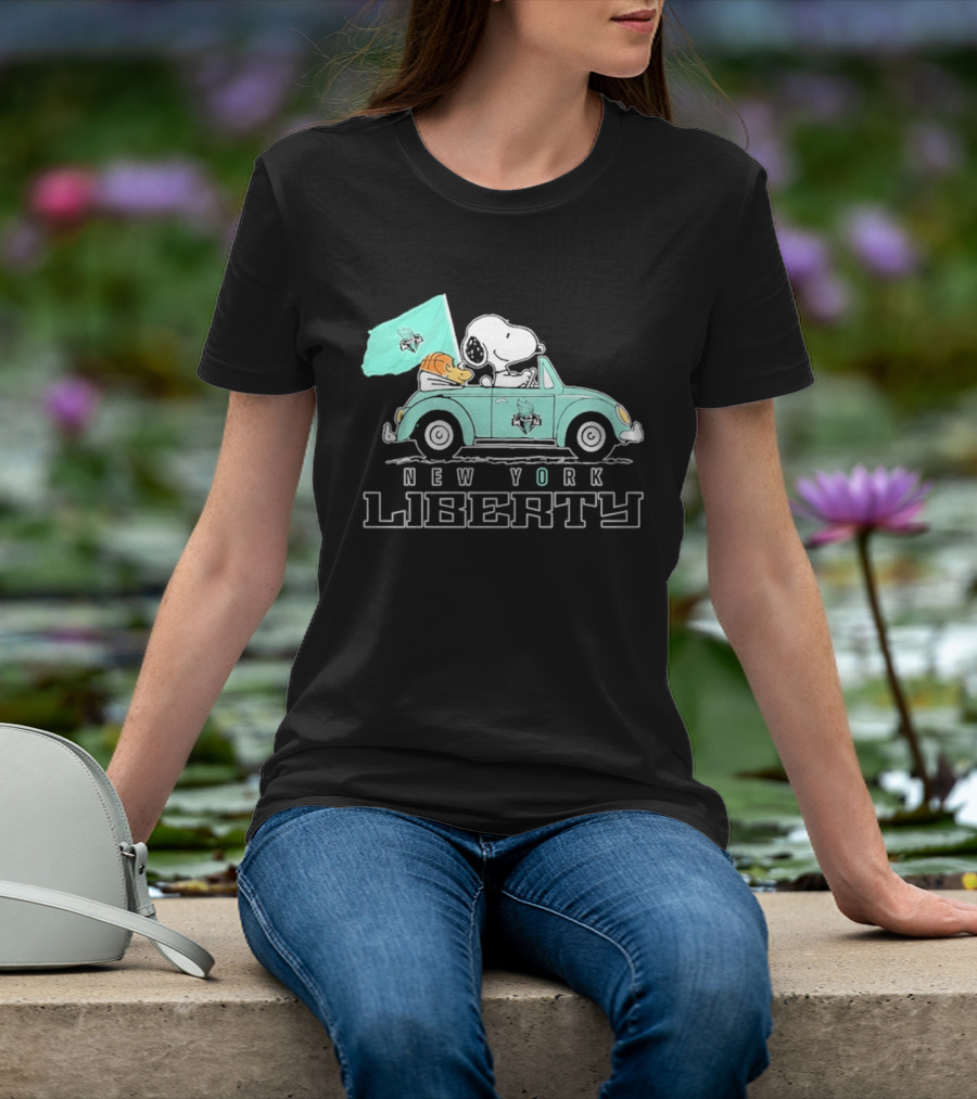 Snoopy Driving Car New York Liberty WNBA Basketball T-Shirt