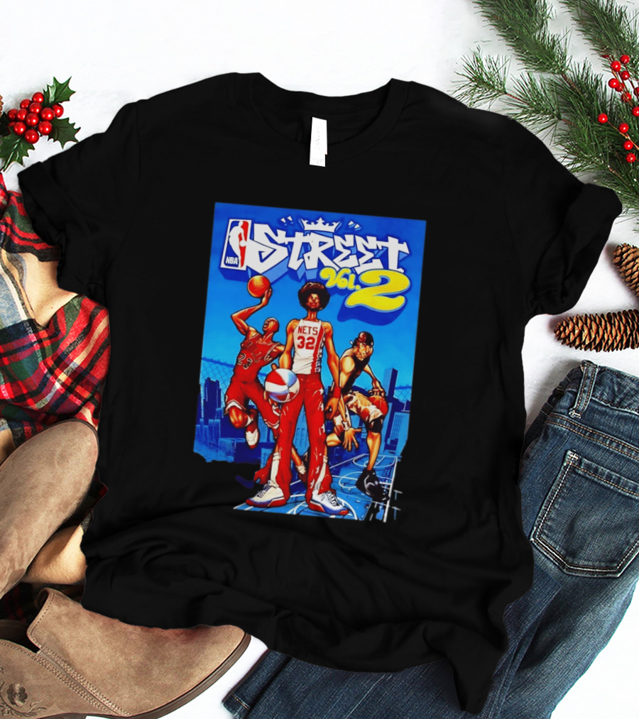 NBA Street Vol 2 Nets 32 Cartoon Players Basketball Game T-Shirt