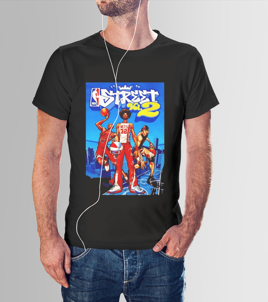 NBA Street Vol 2 Nets 32 Cartoon Players Basketball Game T-Shirt