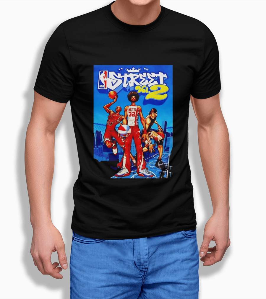 NBA Street Vol 2 Nets 32 Cartoon Players Basketball Game T-Shirt