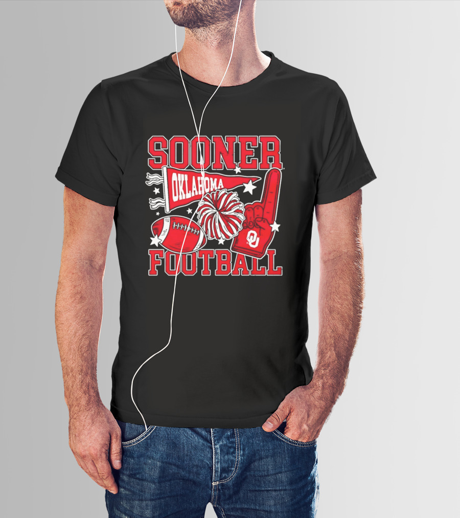 Oklahoma Sooners Football Sooner OU Pom Pom Foam Finger Pennant T-Shirt