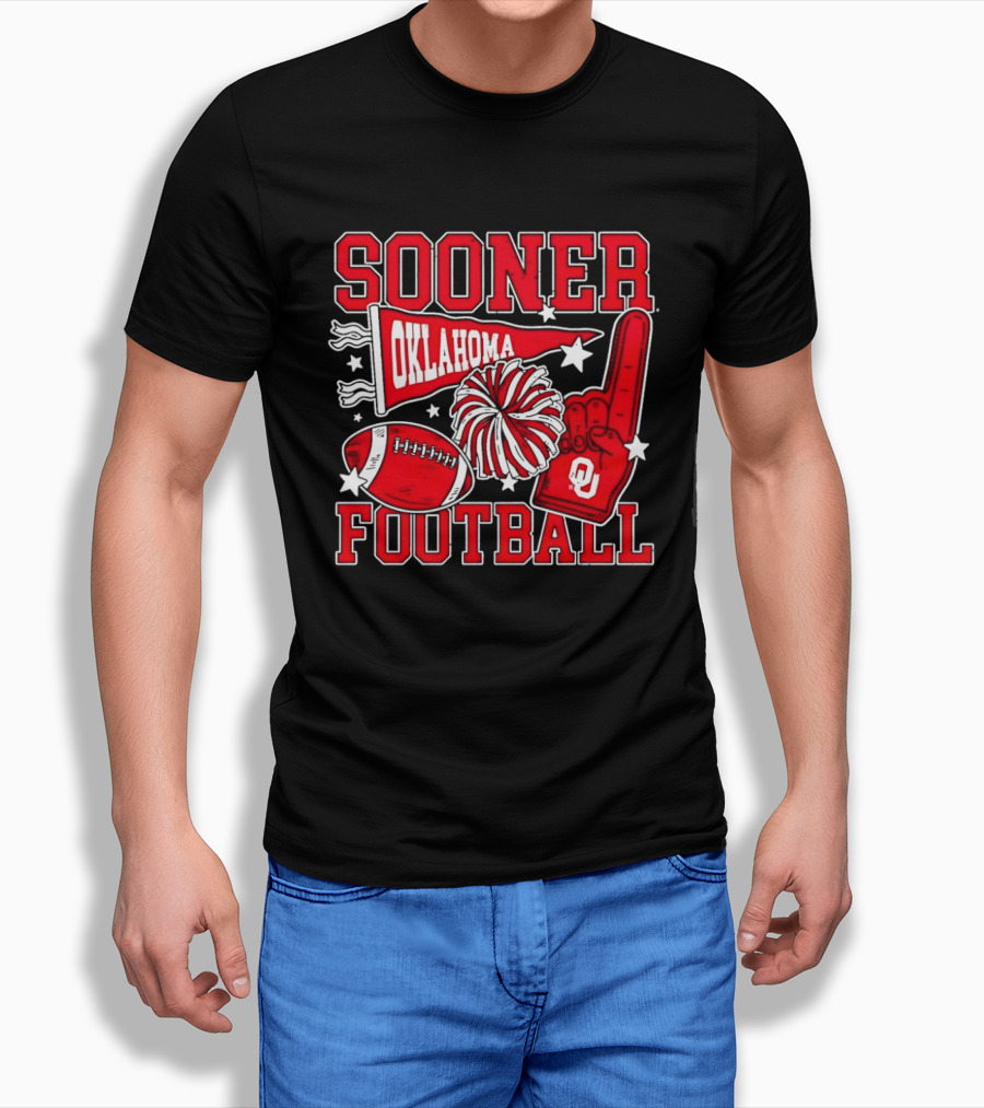 Oklahoma Sooners Football Sooner OU Pom Pom Foam Finger Pennant T-Shirt