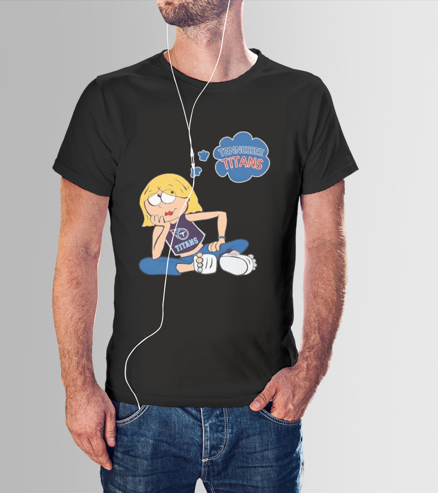 Tennessee Titans Blonde Cartoon Girl Sitting Thinking Thought Bubble Titans T-Shirt