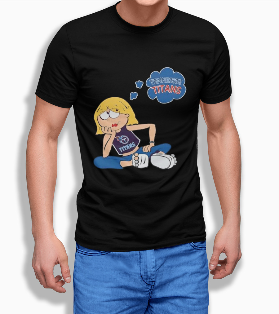 Tennessee Titans Blonde Cartoon Girl Sitting Thinking Thought Bubble Titans T-Shirt