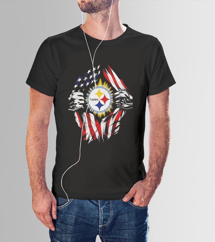Pittsburgh Steelers Superman Skull Cap USA Flag T-Shirt