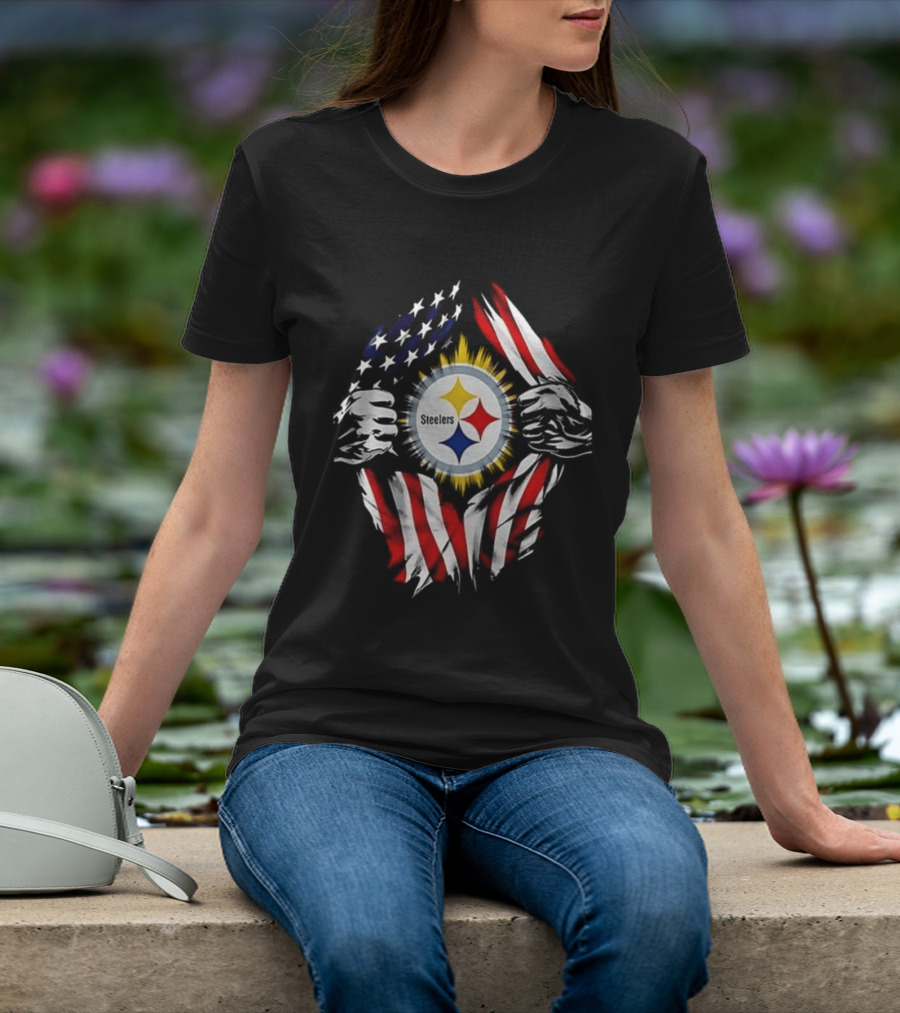 Pittsburgh Steelers Superman Skull Cap USA Flag T-Shirt