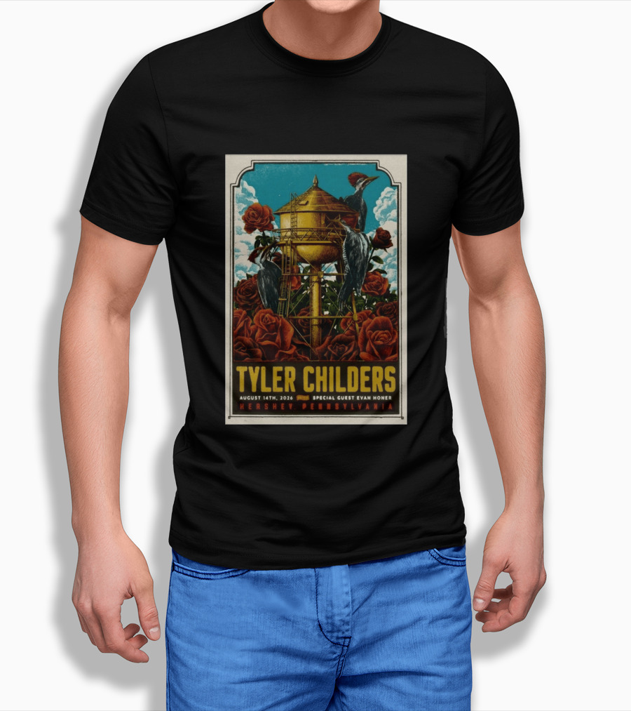 Tyler Childers August 14 2026 Hershey PA Water Tower Woodpeckers Roses T-Shirt