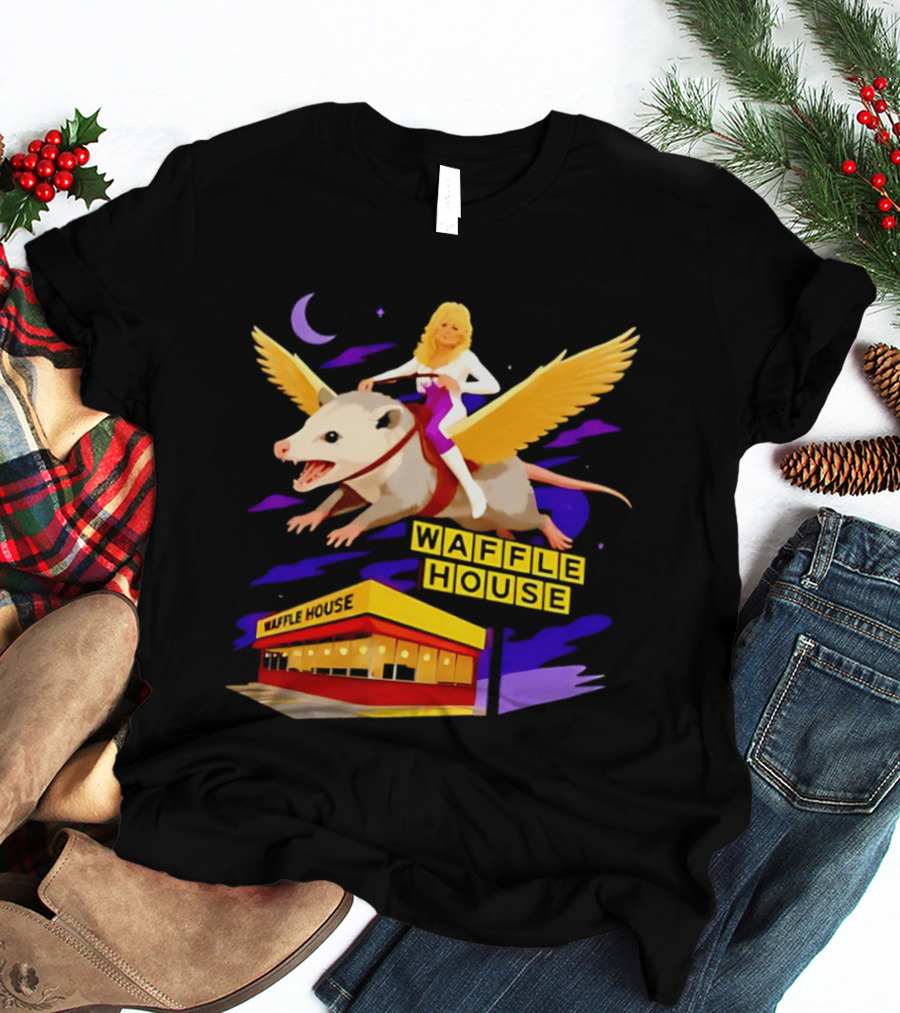Waffle House Dolly Parton Flying Opossum Adventure T-Shirt