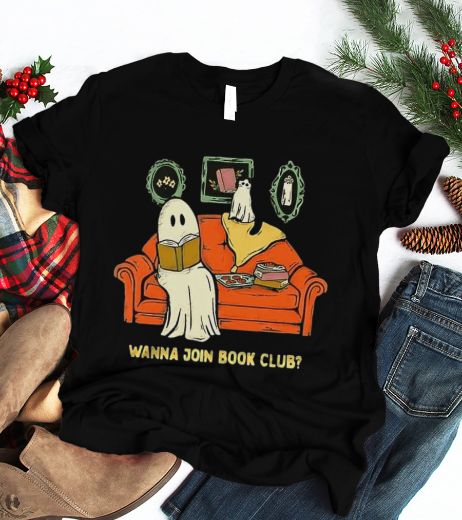 Wanna Join Book Club Ghost Cat Spooky Halloween Cookies T-Shirt