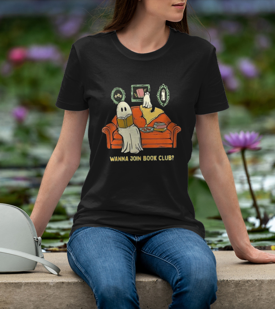 Wanna Join Book Club Ghost Cat Spooky Halloween Cookies T-Shirt