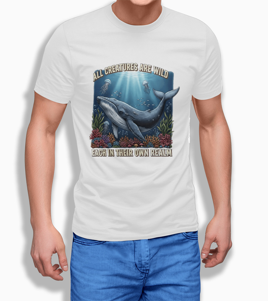 All Creatures Are Wild Humpback Whale Ocean Coral Reef Jellyfish Realm T-Shirt