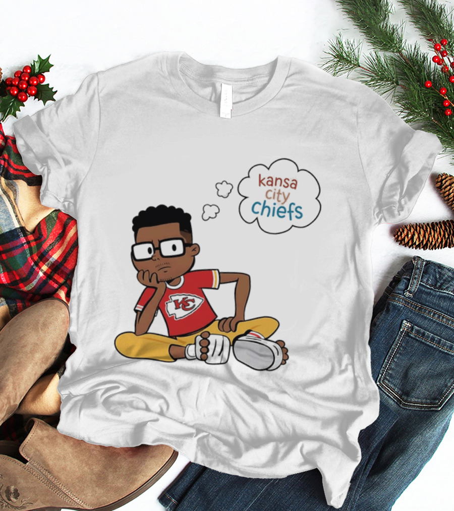 Kansas City Chiefs Cartoon Boy Thought Bubble Sitting With KC T-Shirt