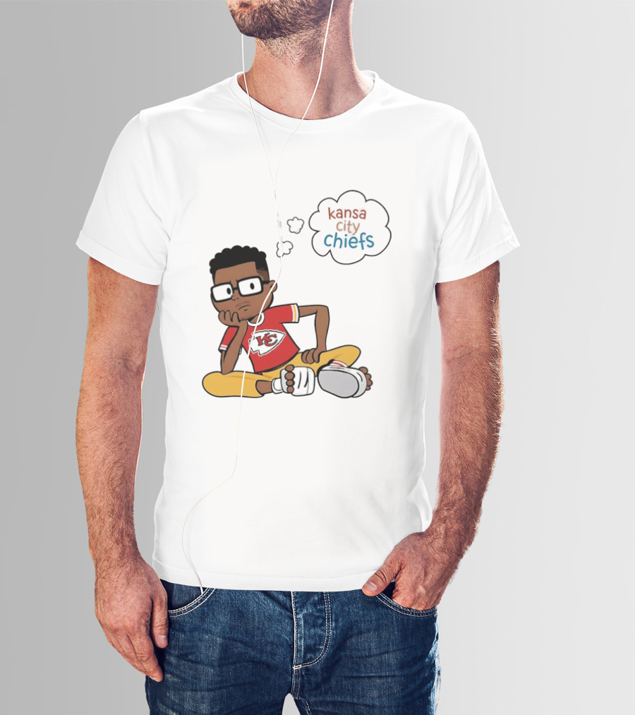 Kansas City Chiefs Cartoon Boy Thought Bubble Sitting With KC T-Shirt