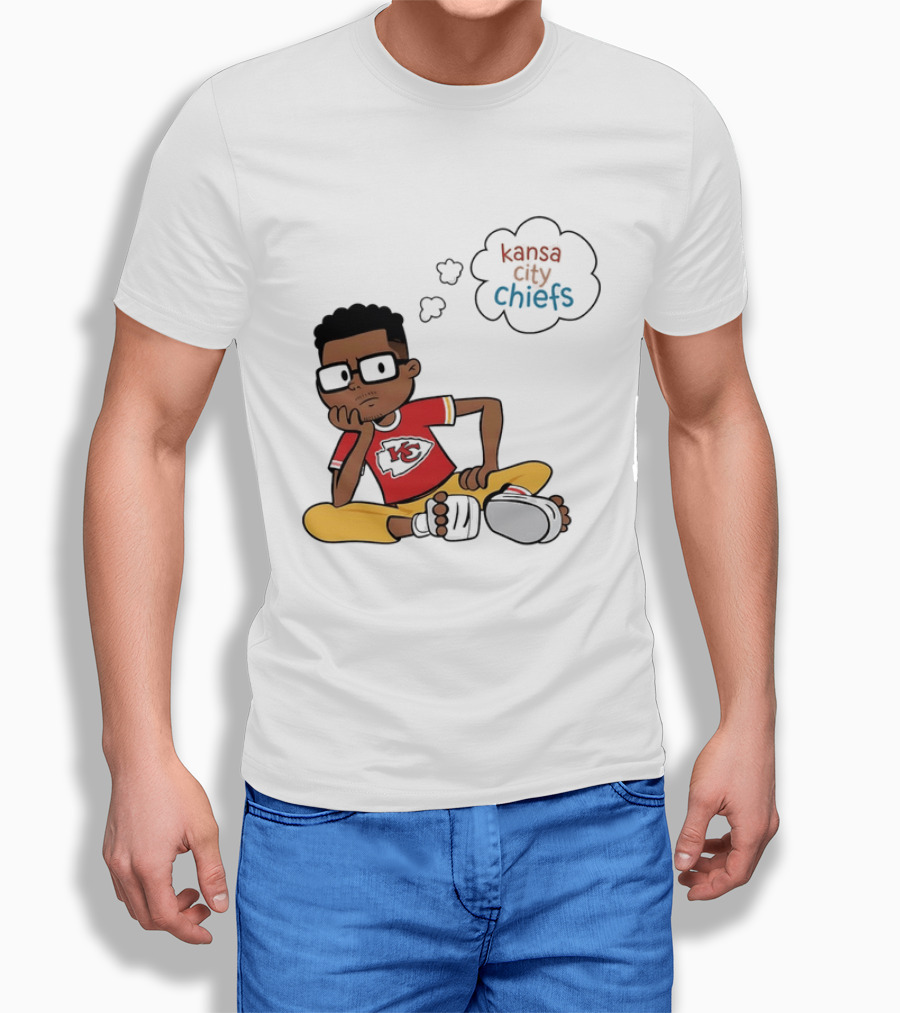 Kansas City Chiefs Cartoon Boy Thought Bubble Sitting With KC T-Shirt