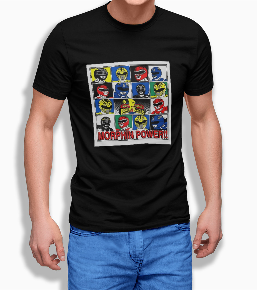 Mighty Morphin Power Rangers Morphin Power Ranger Helmets Visual Grid T-Shirt
