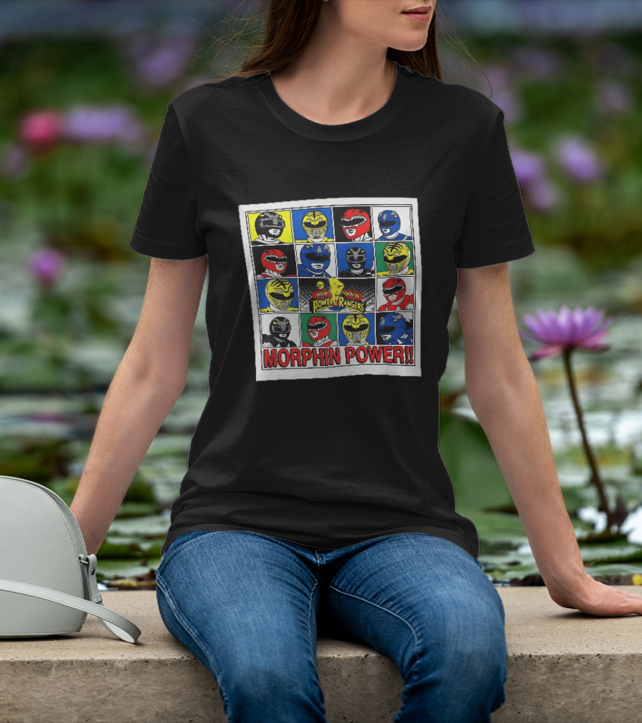 Mighty Morphin Power Rangers Morphin Power Ranger Helmets Visual Grid T-Shirt