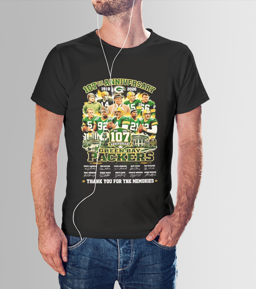 Green Bay Packers 107th Anniversary 1919 2026 NFL Legends Thank You For The Memories T-Shirt