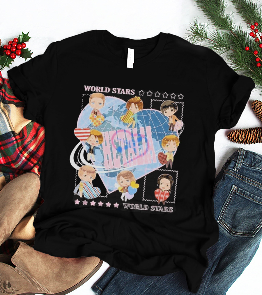 Hot Topic Hetalia Chibi World Stars Characters With Hearts T-Shirt