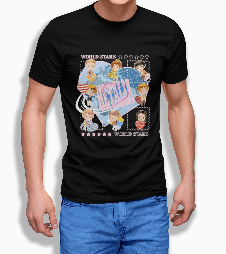 Hot Topic Hetalia Chibi World Stars Characters With Hearts T-Shirt