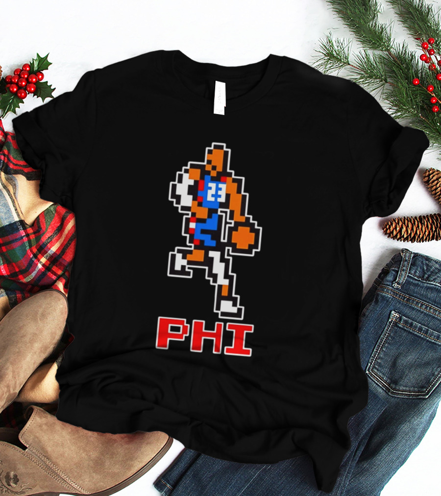 Philadelphia 76ers Phi 8 Bit Pixel Basketball Player 23 Dribbling T-Shirt