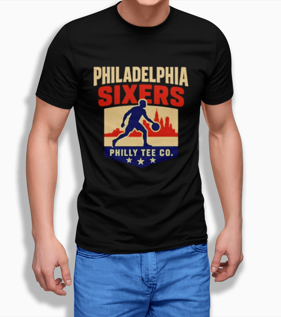 Philadelphia Sixers Dribble Philly Co Retro Skyline T-Shirt